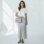 Chanel Lambskin Metallic Double Flap Leather Shoulder Silver Jumbo
