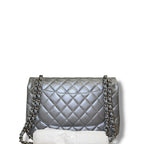 Chanel Lambskin Metallic Double Flap Leather Shoulder Silver Jumbo
