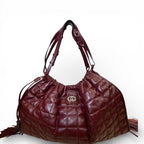 Gucci Calfskin Quilted Deco Tote Bag Bordeaux Medium
