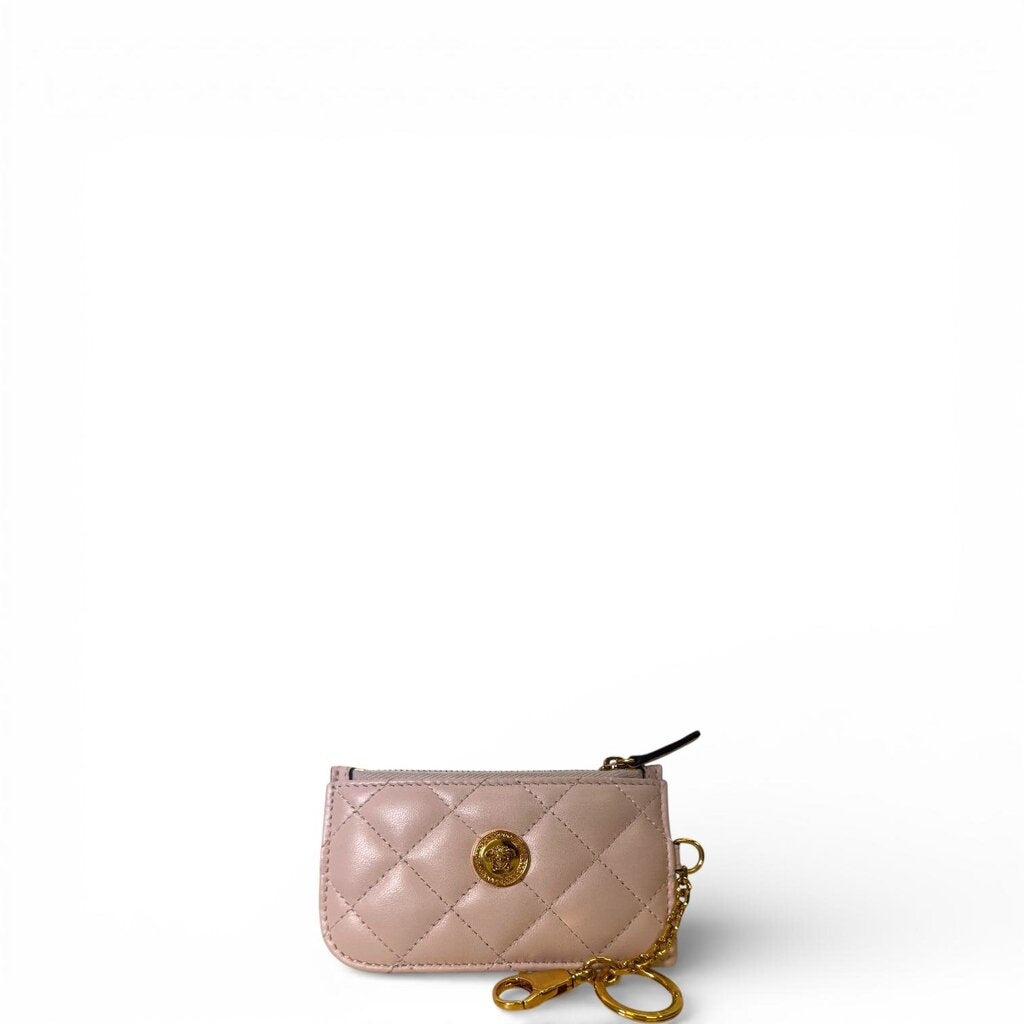 Versace Quilted Lambskin Leather Keychain Wallet Pink