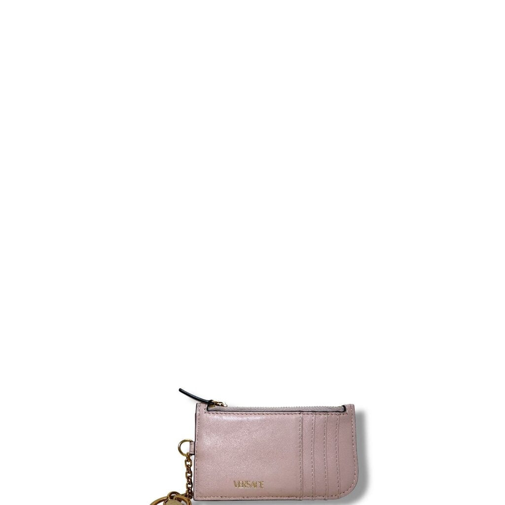 Versace Quilted Lambskin Leather Keychain Wallet Pink