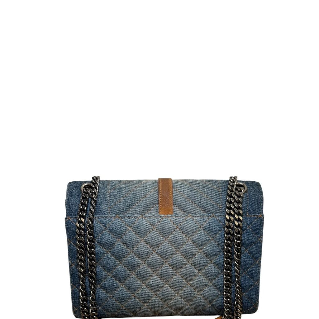 Saint Laurent Textured Envelope Mixed Matelasse Triquilt Shoulder Bag Denim Medium