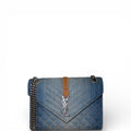 Saint Laurent Textured Envelope Mixed Matelasse Triquilt Shoulder Bag Denim Medium
