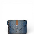 Saint Laurent Textured Envelope Mixed Matelasse Triquilt Shoulder Bag Denim Medium
