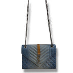 Saint Laurent Textured Envelope Mixed Matelasse Triquilt Shoulder Bag Denim Medium