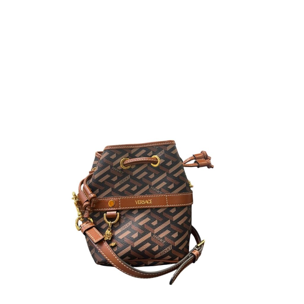 Versace La Greca Signature Shoulder Bucket Bag Brown Mini