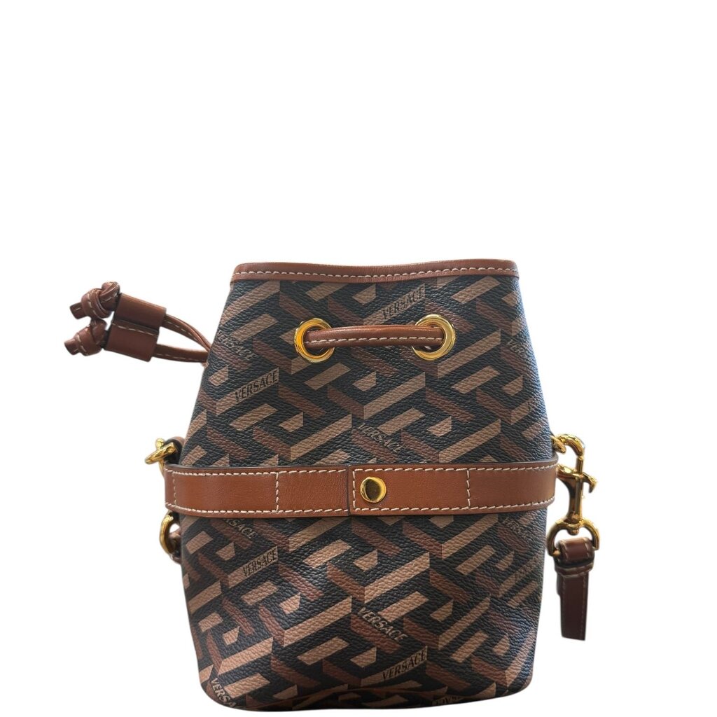 Versace La Greca Signature Shoulder Bucket Bag Brown Mini
