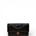 Chanel Classic Double Flap Patent Bag Gold Hardware Black Medium
