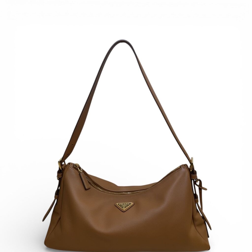 Prada Aimee Leather Shoulder Bag Caramel Large