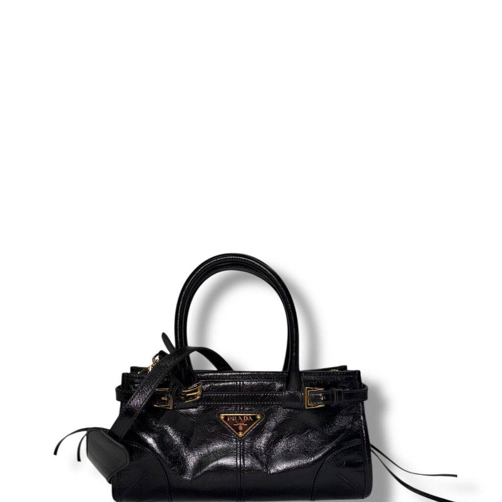 Prada Bonnie Leather Shoulder Bag Black Mini