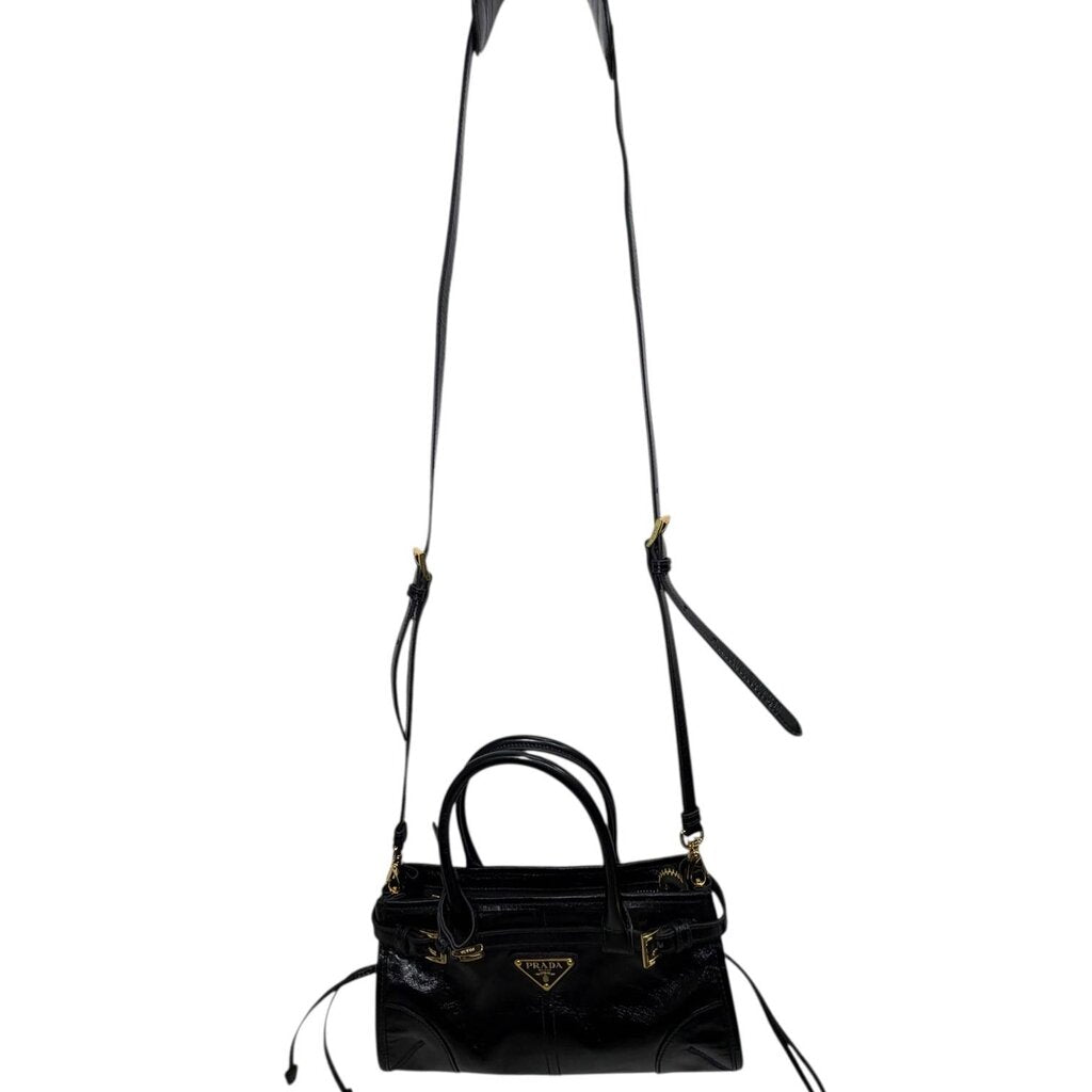 Prada Bonnie Leather Shoulder Bag Black Mini