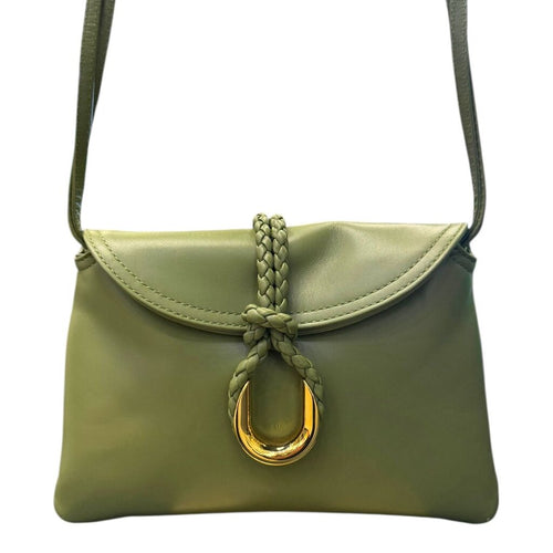 Bottega Veneta Liberta Leather Crossbody Bag Matcha Baby