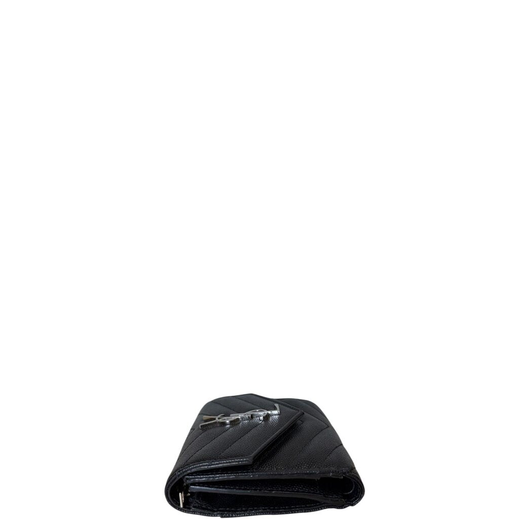 Saint Laurent YSL Cassandre Matelasse Compact Trifold Grain de Poudre Leather Wallet Black