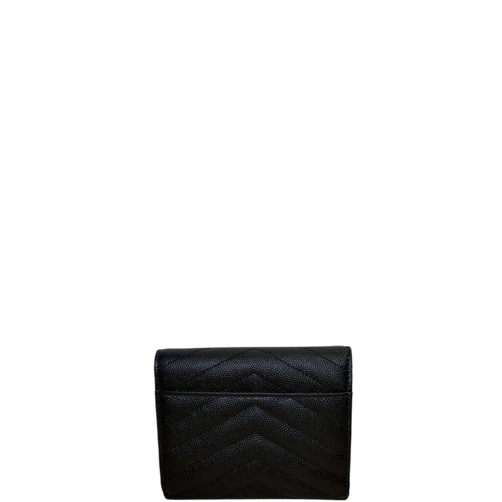 Saint Laurent YSL Cassandre Matelasse Compact Trifold Grain de Poudre Leather Wallet Black