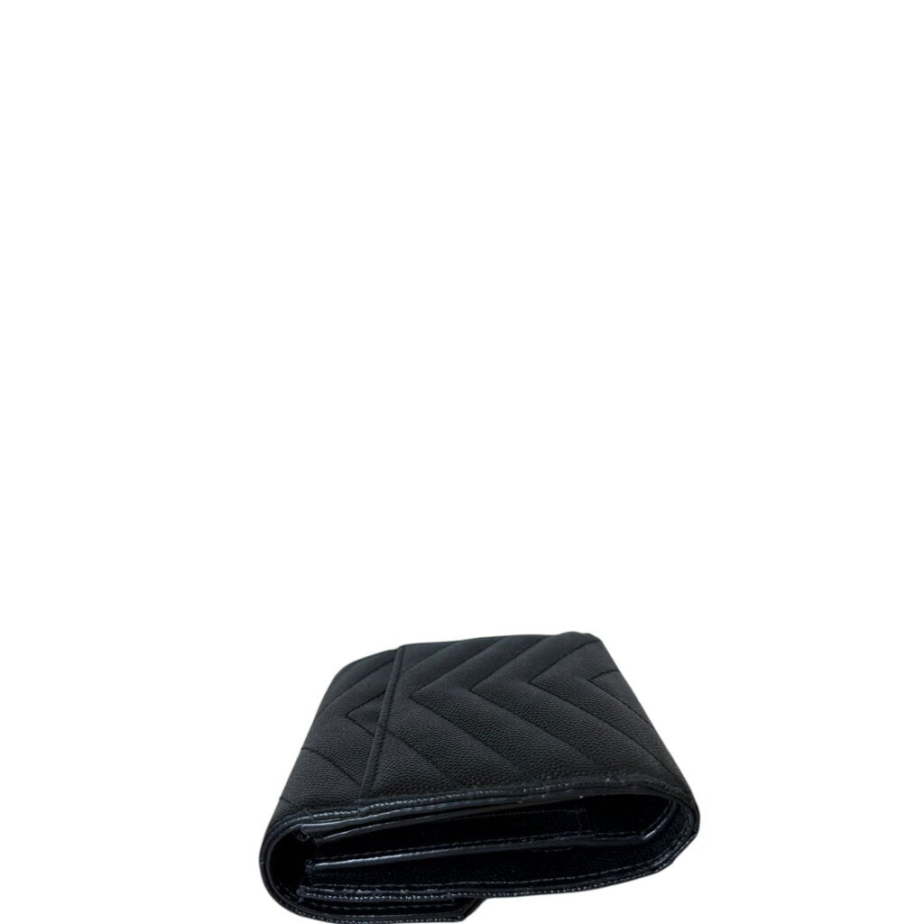 Saint Laurent YSL Cassandre Matelasse Compact Trifold Grain de Poudre Leather Wallet Black