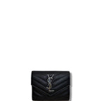 Saint Laurent YSL Cassandre Matelasse Compact Trifold Grain de Poudre Leather Wallet Black