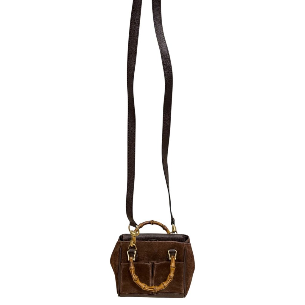 Gucci Bamboo Diamante Suede Crossbody Brown