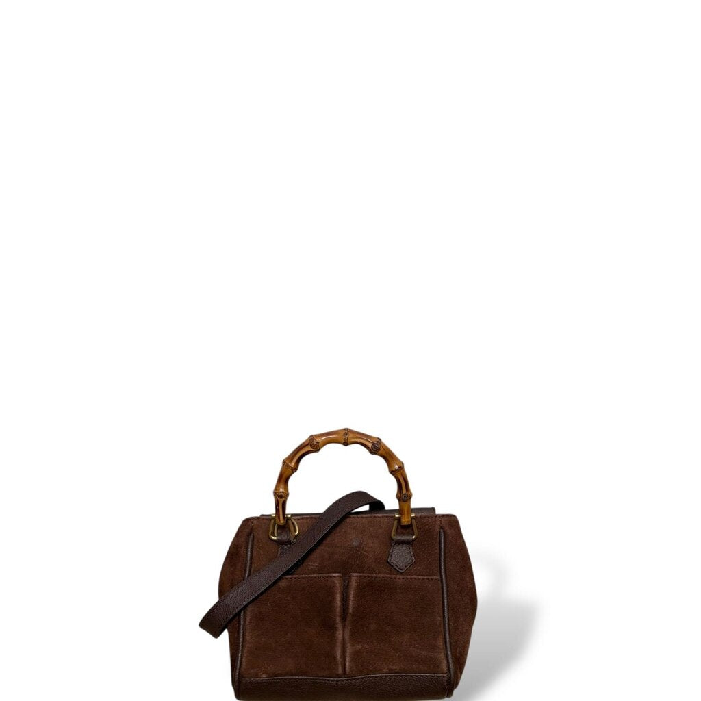 Gucci Bamboo Diamante Suede Crossbody Brown