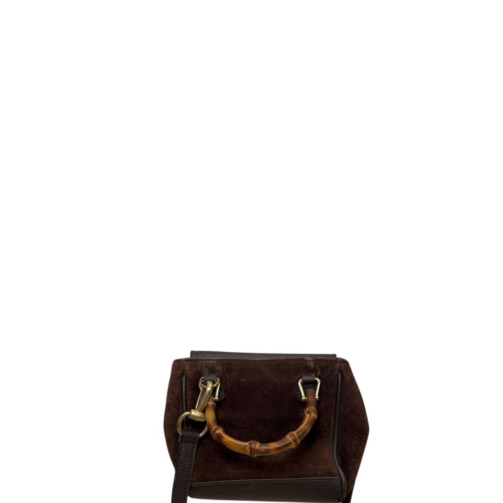 Gucci Bamboo Diamante Suede Crossbody Brown