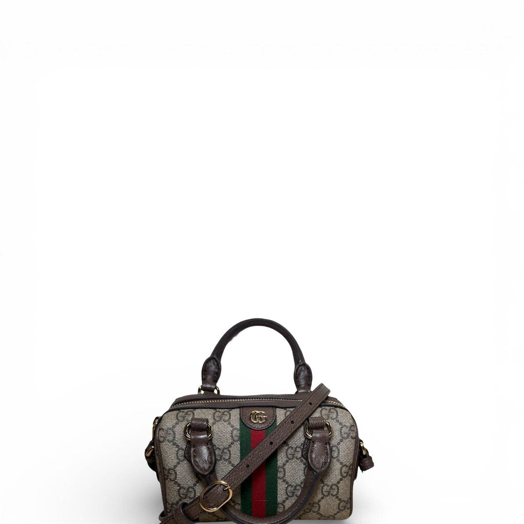 Gucci GG Supreme Monogram Textured Dollar Calfskin Web Ophidia Top Handle Boston Bag Supreme Mini