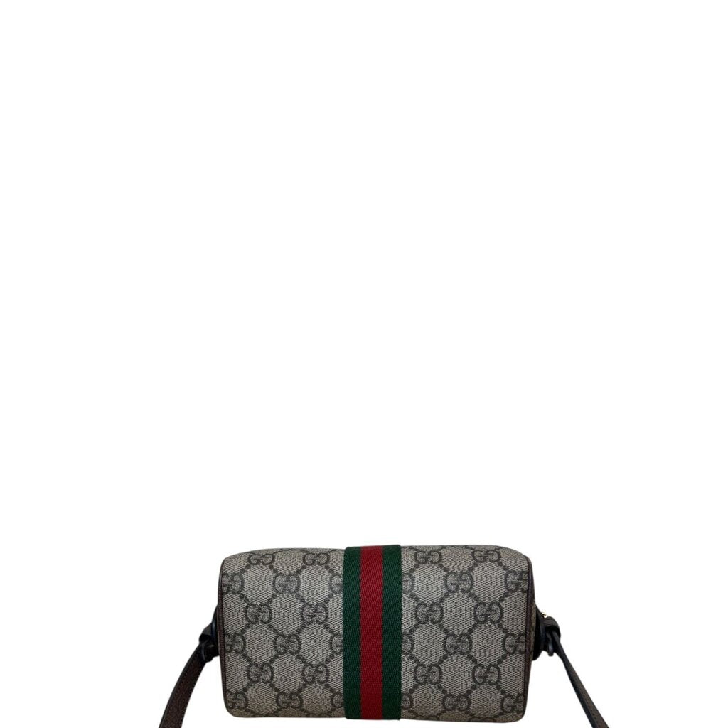 Gucci GG Supreme Monogram Textured Dollar Calfskin Web Ophidia Top Handle Boston Bag Supreme Mini