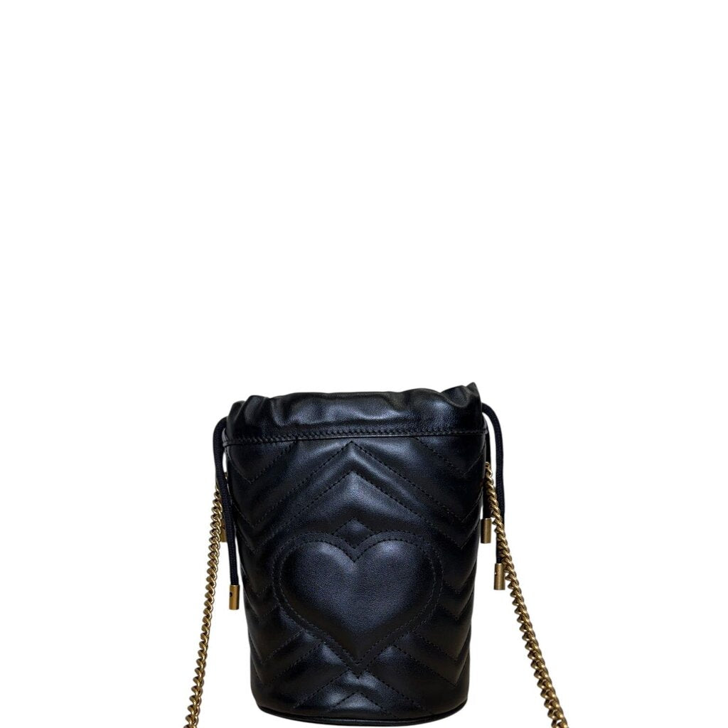 Gucci Calfskin Matelasse GG Marmont Bucket Bag Black Mini