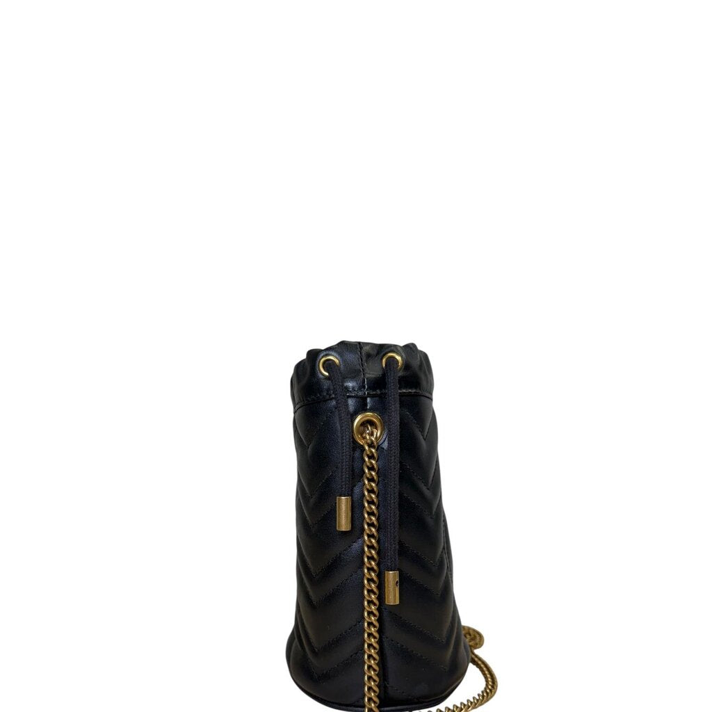 Gucci Calfskin Matelasse GG Marmont Bucket Bag Black Mini