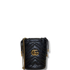 Gucci Calfskin Matelasse GG Marmont Bucket Bag Black Mini