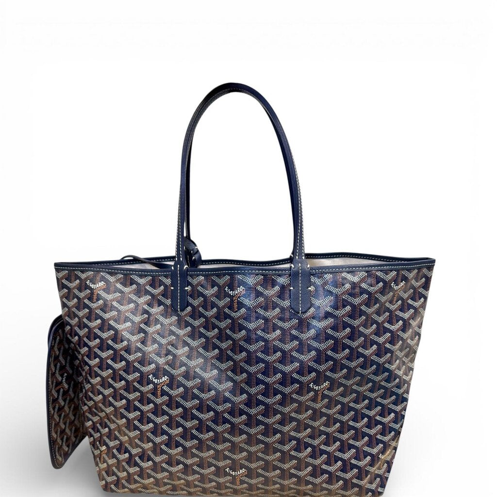 Goyard Saint Louis Canvas Leather Tote Navy Marine PM