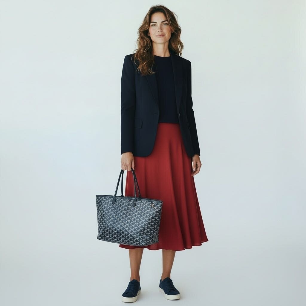 Goyard Saint Louis Canvas Leather Tote Navy Marine PM