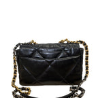 Chanel 19 Shiny Lambskin Gold-Tone Silver-Tone & Ruthenium-Finish Metal Hardware Black Medium