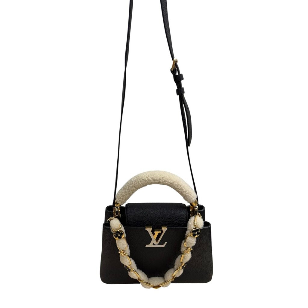 Louis Vuitton LV Capucines Shearling Top Handle Jewel Shoulder Bag Black BB