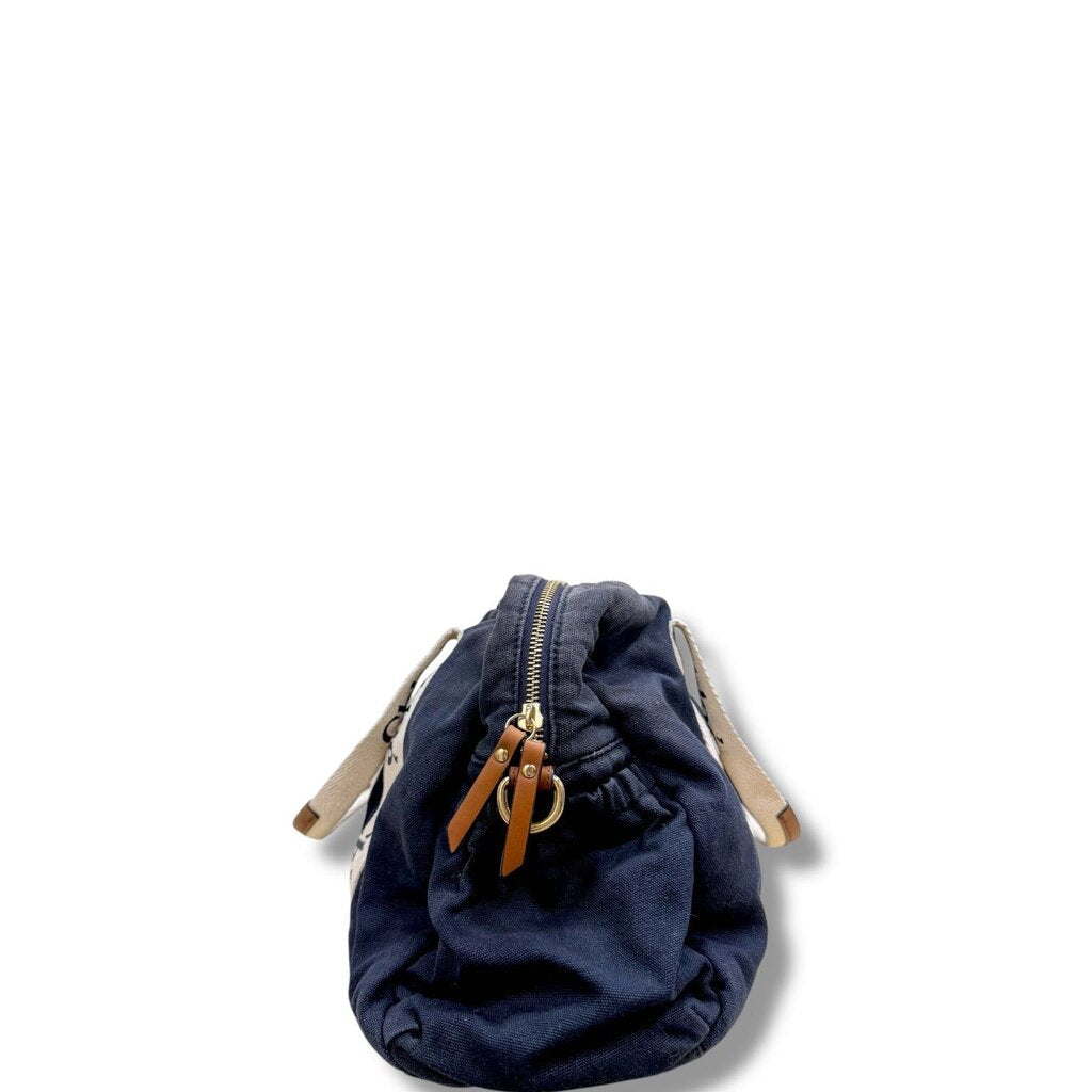 Chloe Canvas Leather Messenger Bag Navy