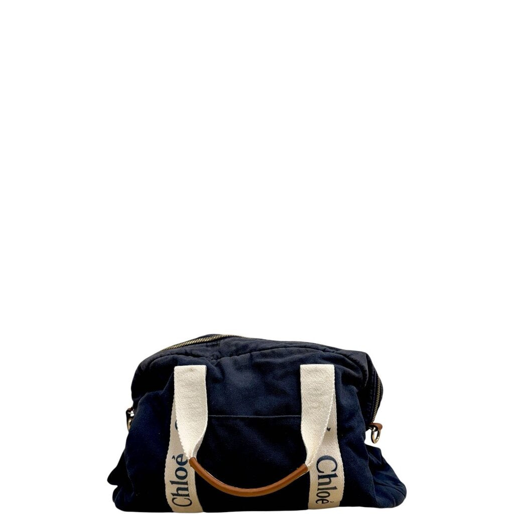 Chloe Canvas Leather Messenger Bag Navy