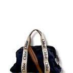 Chloe Canvas Leather Messenger Bag Navy
