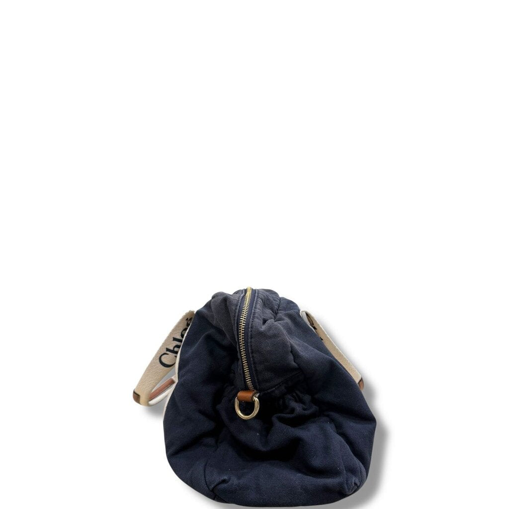 Chloe Canvas Leather Messenger Bag Navy