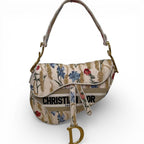 Christian Dior Hibiscus Embroider Saddle Shoulder Bag Cream