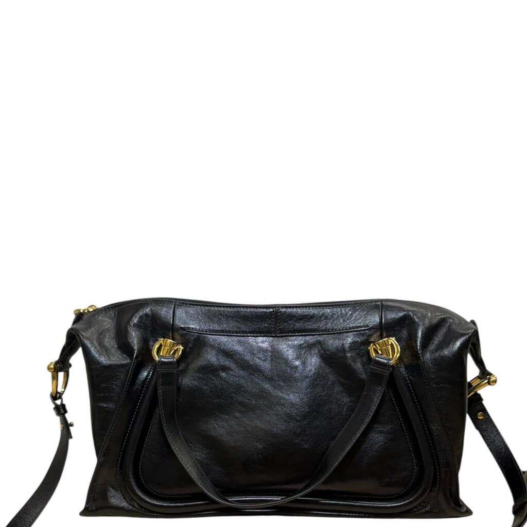 Chloe Natural Shiny Calfskin Paraty 24 Bag Black Medium