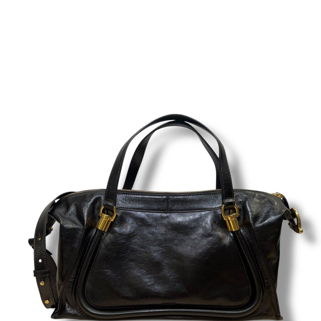 Chloe Natural Shiny Calfskin Paraty 24 Bag Black Medium