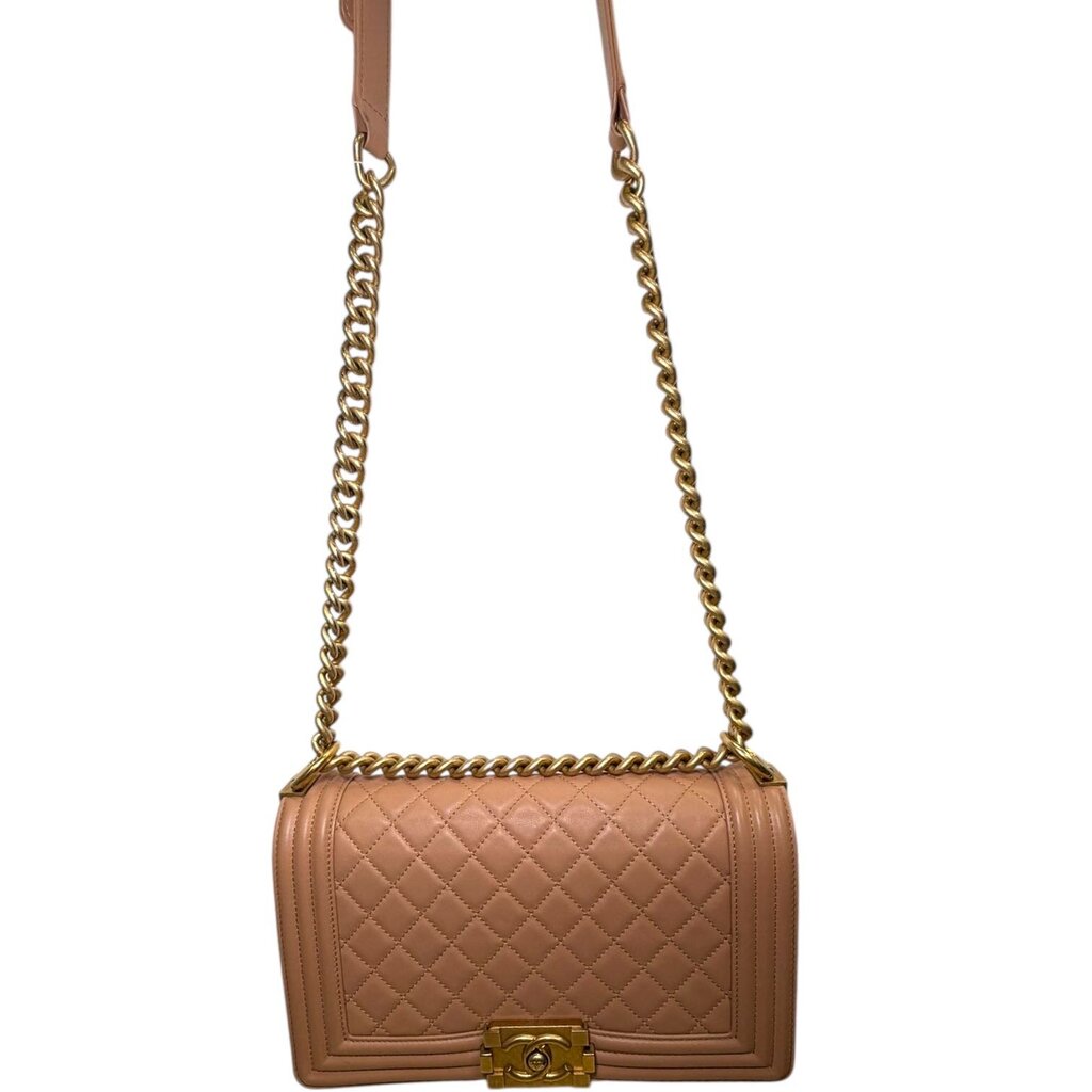 Chanel Quilted Boy Flap Lambskin Bag Beige Medium