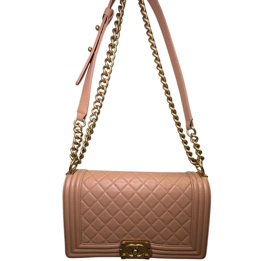Chanel Quilted Boy Flap Lambskin Bag Beige Medium