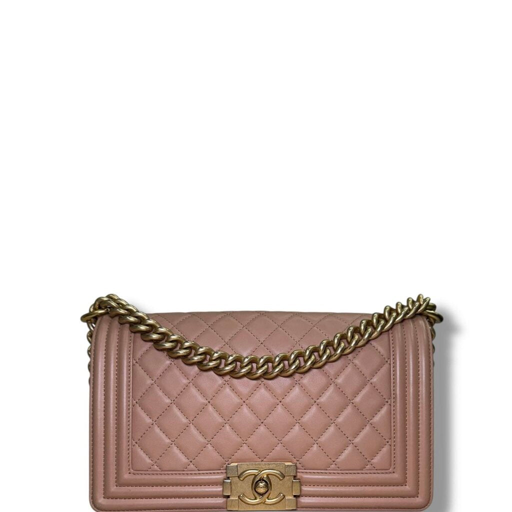 Chanel Quilted Boy Flap Lambskin Bag Beige Medium