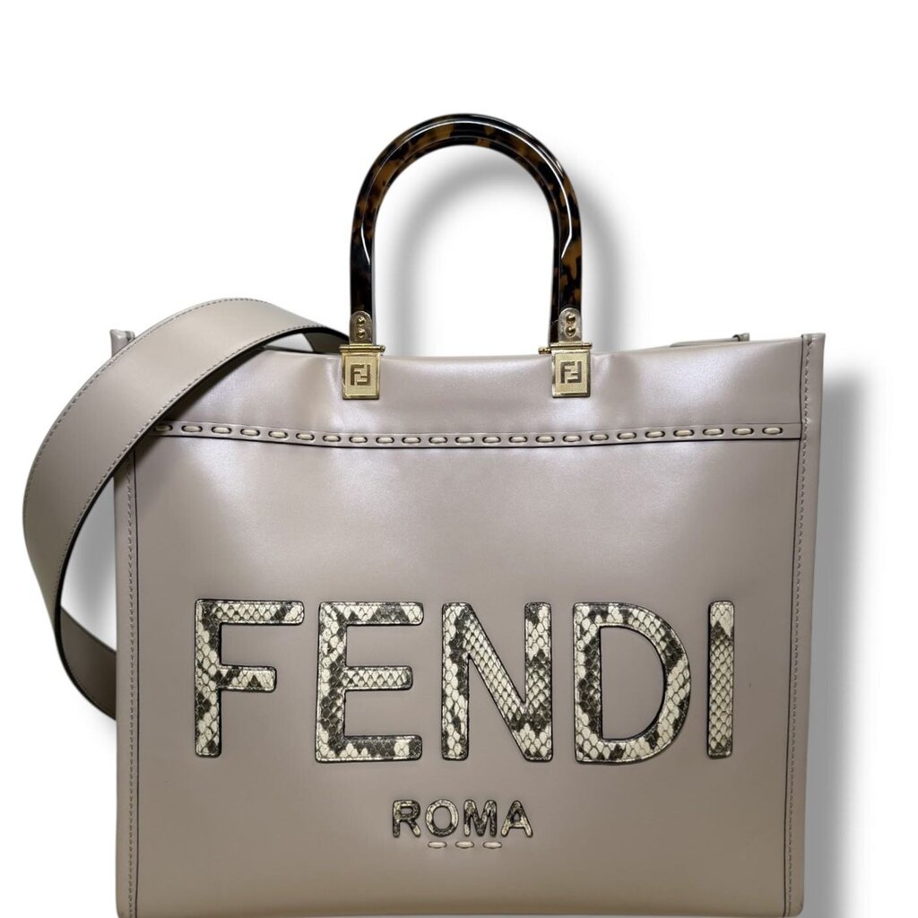 Fendi FF Vitello King Plexiglass Elaphe Python Print Logo Sunshine Shopper Tote Nuvola Daisy Roccia Medium