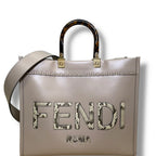 Fendi FF Vitello King Plexiglass Elaphe Python Print Logo Sunshine Shopper Tote Nuvola Daisy Roccia Medium