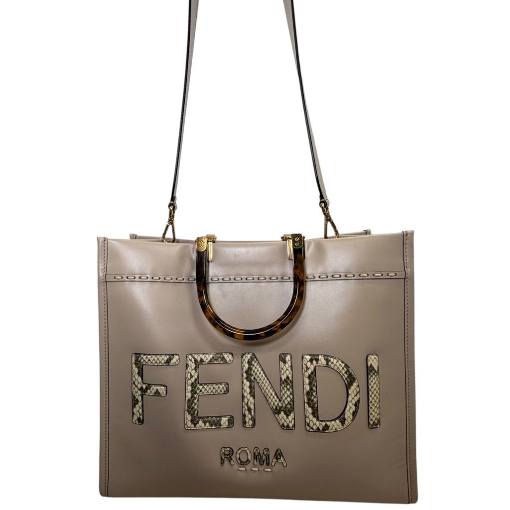 Fendi FF Vitello King Plexiglass Elaphe Python Print Logo Sunshine Shopper Tote Nuvola Daisy Roccia Medium
