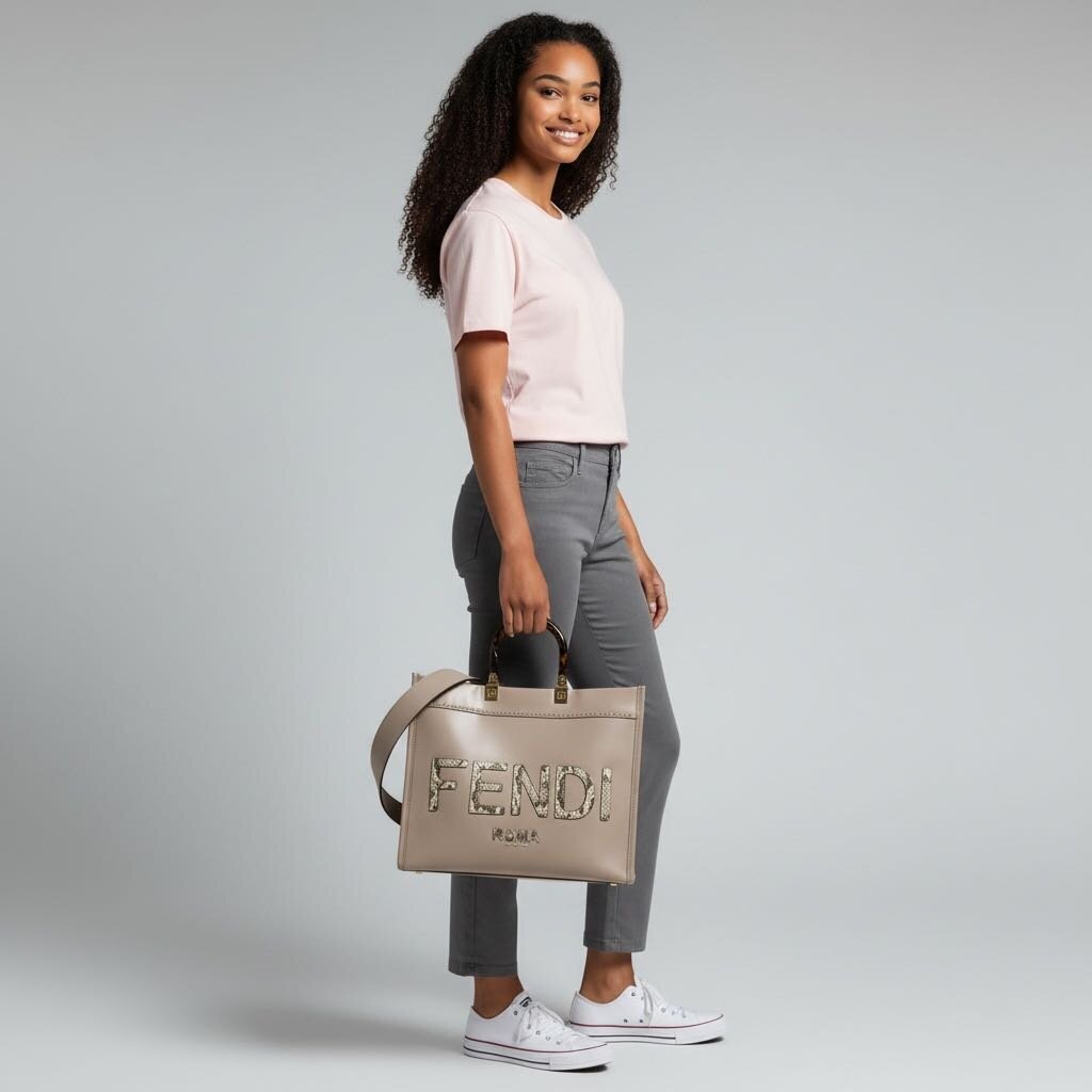 Fendi FF Vitello King Plexiglass Elaphe Python Print Logo Sunshine Shopper Tote Nuvola Daisy Roccia Medium