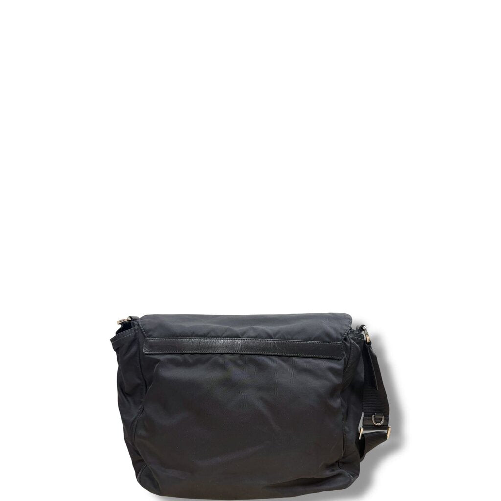 Prada Nylon Snap Messenger Crossbody Handbag Black
