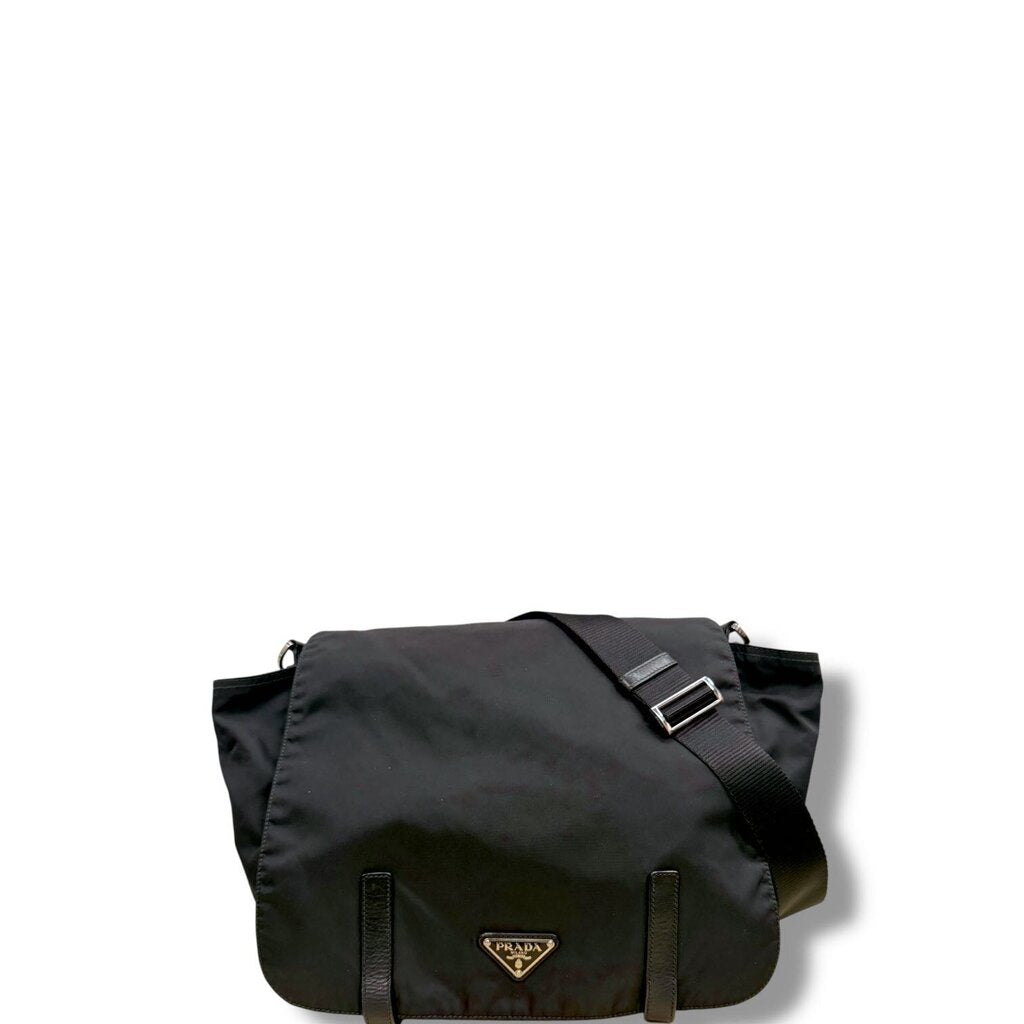 Prada Nylon Snap Messenger Crossbody Handbag Black