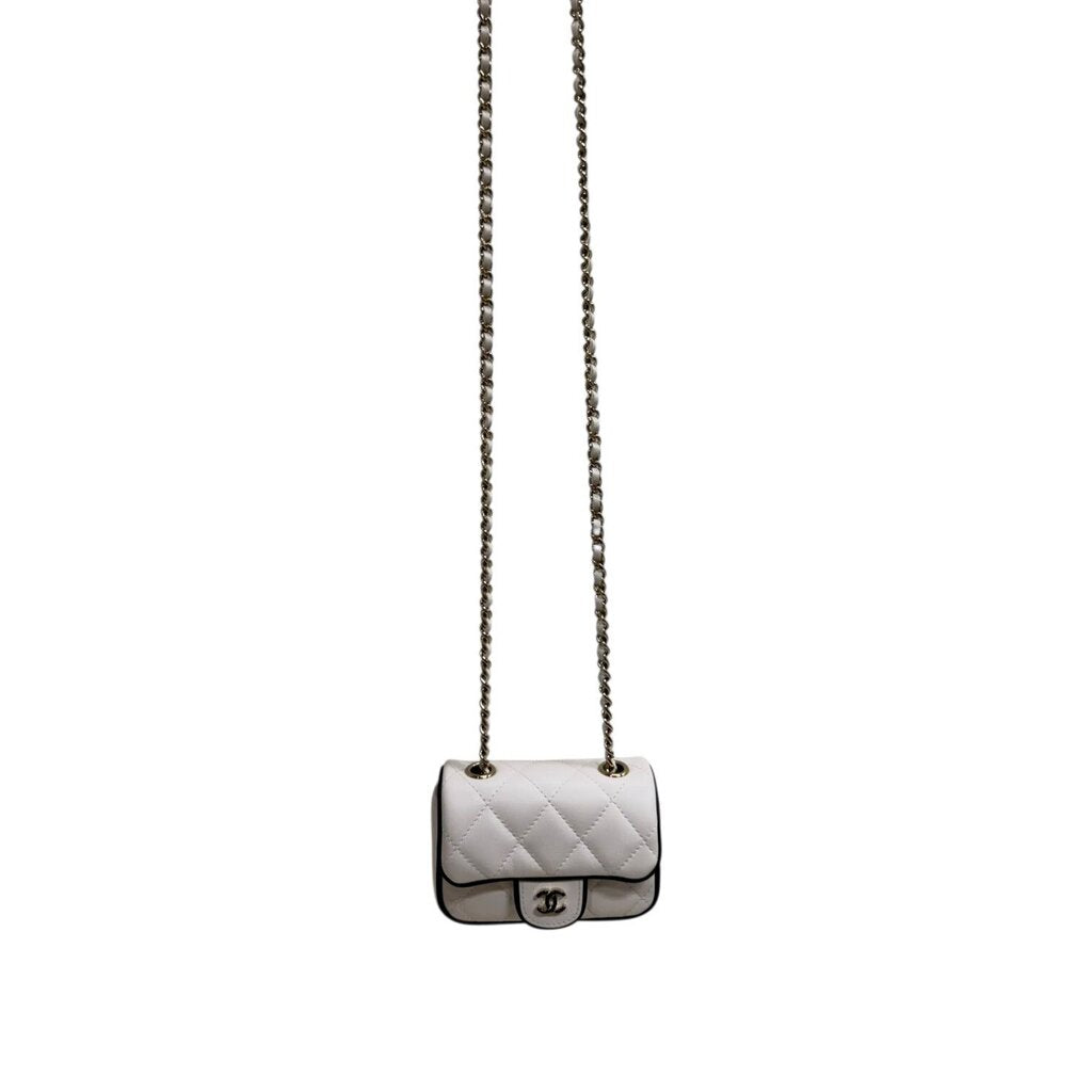Chanel Lambskin Quilted Resin CC Flap Clutch with Chain White Micro