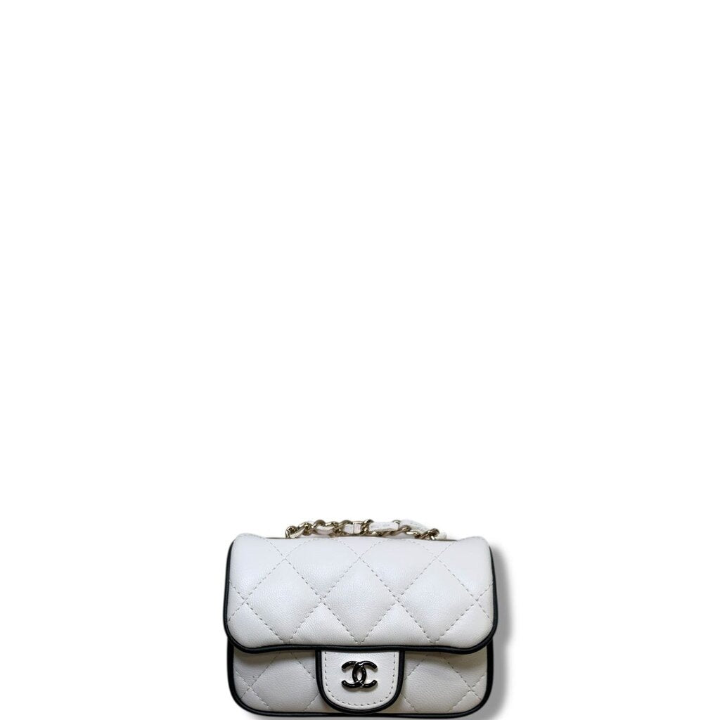 Chanel Lambskin Quilted Resin CC Flap Clutch with Chain White Micro